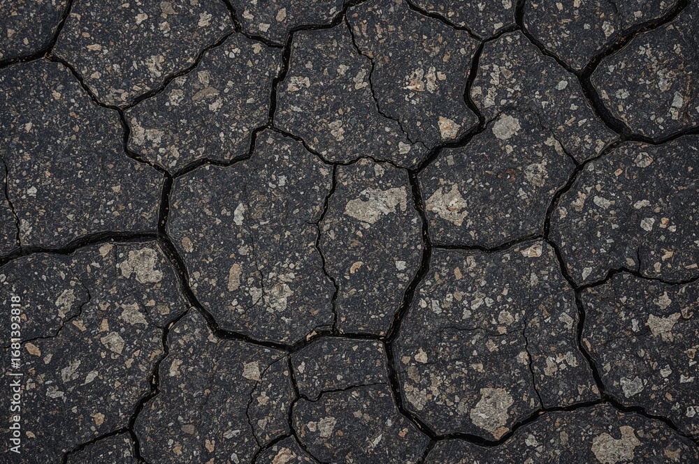 Poster worn and damaged asphalt surface displaying weather effects and an abstract fractured pattern