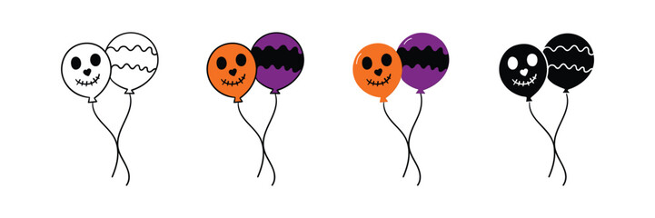 Set of Hand drawn balloon halloween element icon in outline, filled, solid and flat style.vector illustration design