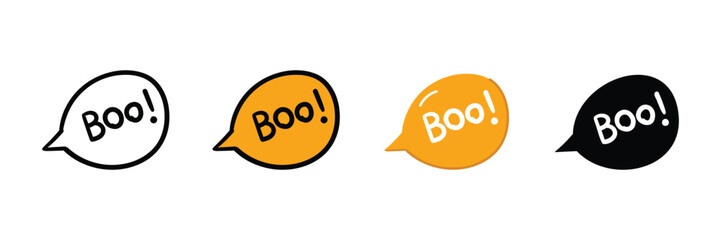 Set of Hand drawn Boo text in speech bubble element icon in outline, filled, solid and flat style.vector illustration design