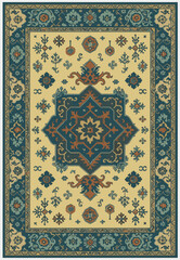 Folk art inspired Persian Vector Carpet with modern Pattern in high definition isolated on white canvas with trending colors
