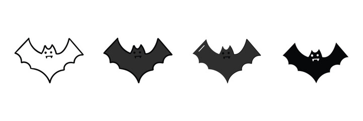 Set of Hand drawn halloween bat element icon in outline, filled, solid and flat style.vector illustration design