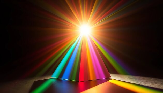 A prism dispersing vibrant light beams into a rainbow spectrum, optical, rays