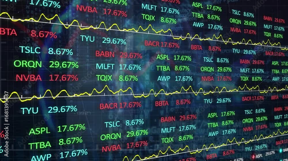 Poster digital animation showcases global business and networking through financial stocks.