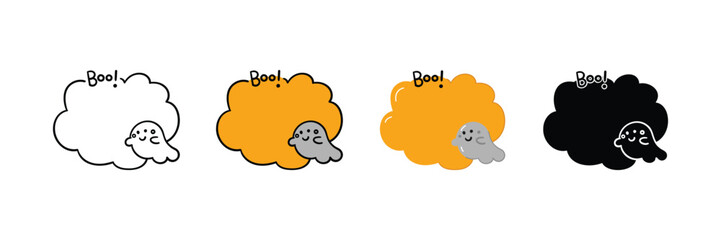 Set of Hand drawn halloween ghost element icon in outline, filled, solid and flat style.vector illustration design