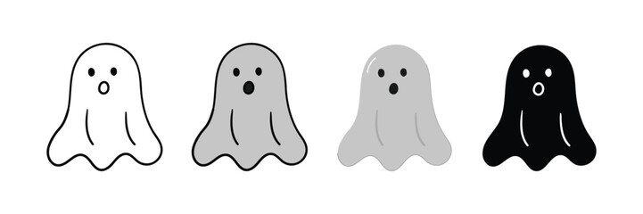 Set of Hand drawn halloween ghost element icon in outline, filled, solid and flat style.vector illustration design