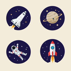Naklejka premium Exploring Space Spaceships, Astronaut, Planet in Universe