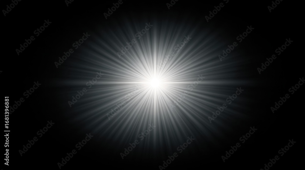 Poster bright glowing starburst effect with radiant beams on a dark background creating a dramatic and myst
