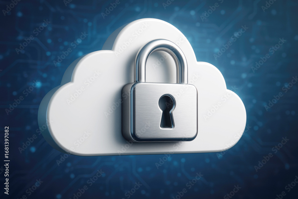 Aufkleber white cloud icon with a silver padlock symbolizing cloud data security cloud computing data protecti
