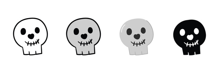 Set of Hand drawn halloween skull element icon in outline, filled, solid and flat style.vector illustration design