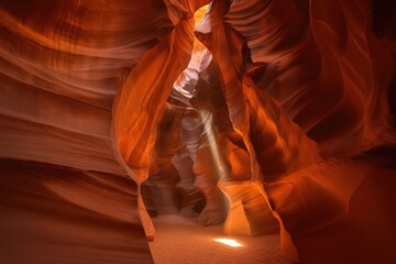 Colorful rays of sunlight highlight the stunning scenery of Upper Antelope Canyon