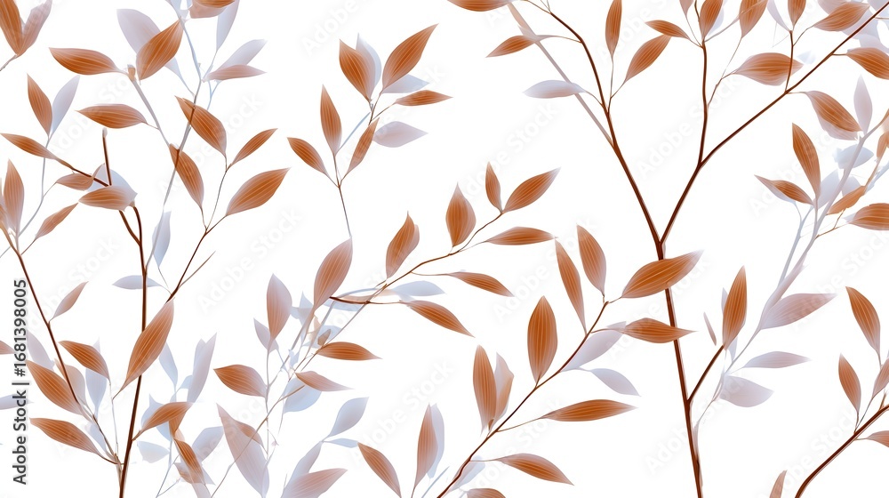 Poster minimalist background with abstract patterns of gently swaying autumn branches and leaves in warm hu