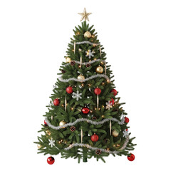 Decorated christmas tree with gold star isolated