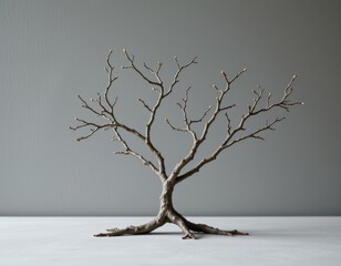 Stark beauty, silhouette of a small leafless tree against serene backdrop