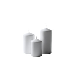 Minimalist set of white pillar candles isolated
