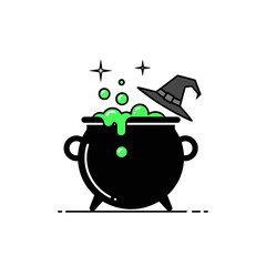 Witch cauldron with magic potion vector icon