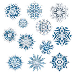 Set of intricate paper cut snowflake design elements