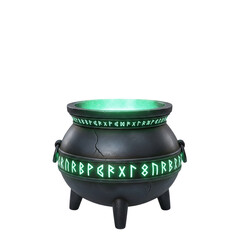 Magic witch's cauldron with glowing green runes isolated