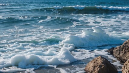 Foamy ocean waves crashing along the shoreline