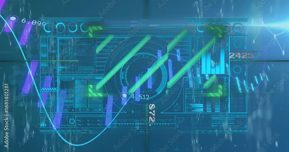 Poster animation of scope scanning with graphical infographic interface and moving graph