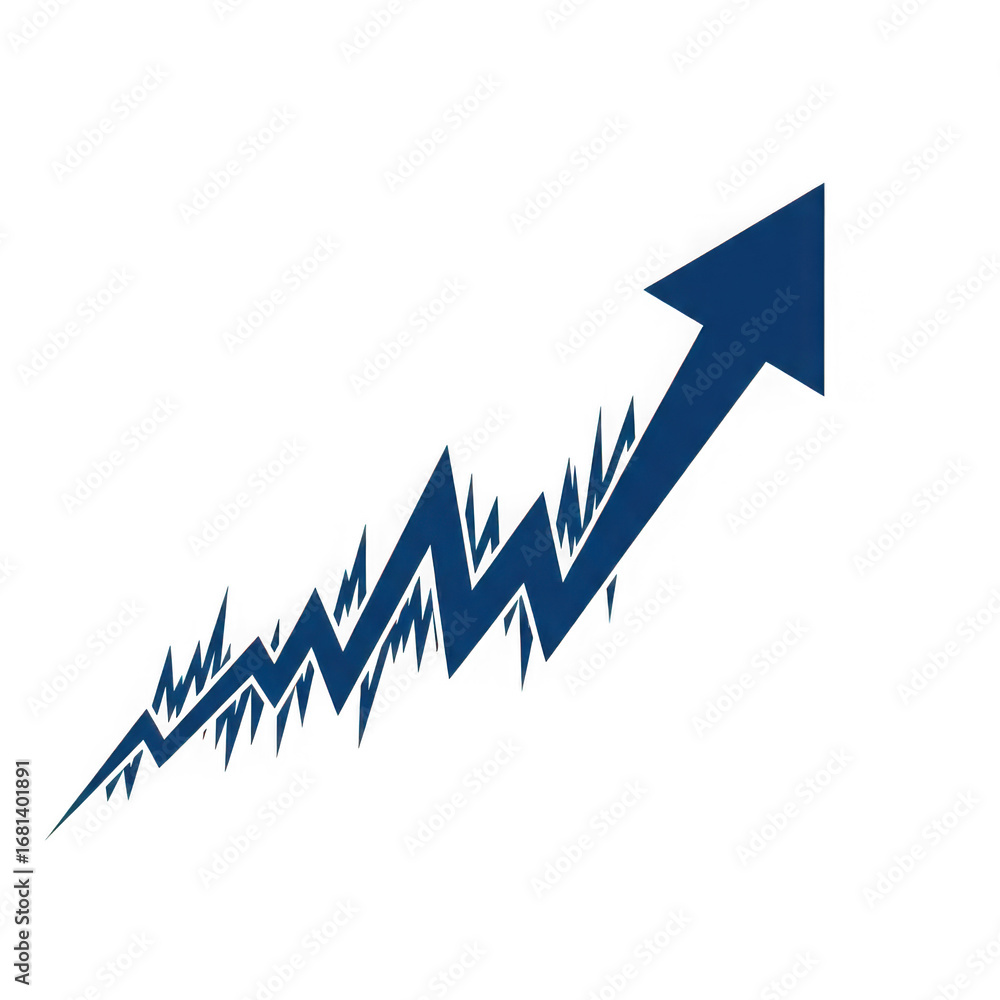 Poster blue jagged arrow pointing upwards on a black background representing growth and progress increase i