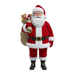 Traditional santa claus character with a sack of toys isolated