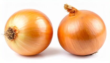 Fresh onion with brown skin round shape natural roots layered texture organic vegetable and detailed food isolated on white background
