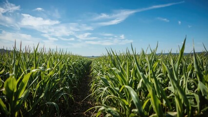 Obraz premium Unpicked fresh organic corn in an agricultural setting - nature, greenery, farming land, health, leaves, seasonal growth