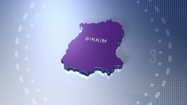 3D animated map of Indian state Sikkim in blue theme motion graphics