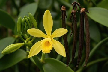 Post-pollination stages of Vanilla flowers leading to pod formation and the aromatic aspects of Vanilla Planifolia