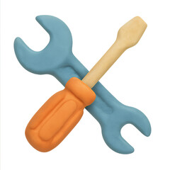 Wrench and screwdriver Tools repair equipment orange handle blue metal isolated on white maintenance concept