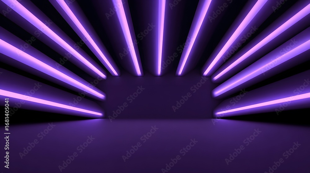 Aufkleber an abstract background featuring an array of vivid, luminous neon light rays in shades of purple and