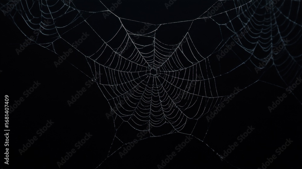 Aufkleber intricate cobweb pattern on dark background captured in high detail, showcasing nature's artistry an