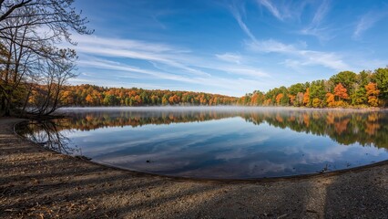 A clear day at a serene lake