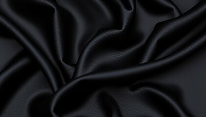 Obraz premium Deep black satin fabric with subtle sheen and soft folds, reflection, design