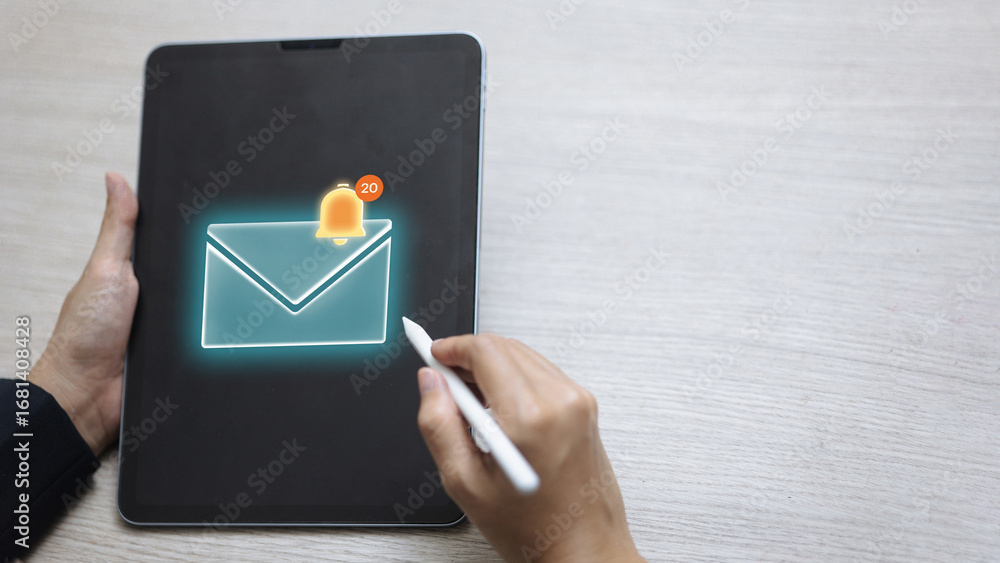Poster email notification alert on tablet – new message inbox digital communication
