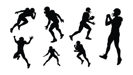 Obraz premium American Football Players in Action Silhouettes Against White Background Representing Game.