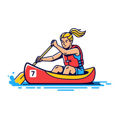 Canoeing Sport Illustration: A determined female canoeist fiercely rows her canoe in a bold vector illustration. Illustrating action and the spirit of competition