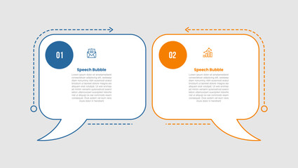 speech bubble shape infographic diagram with simple box container opposite direction with circle badge with 2 step for slide presentation
