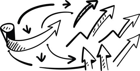 Hand drawn upward arrow graph symbolizing growth progress and business development