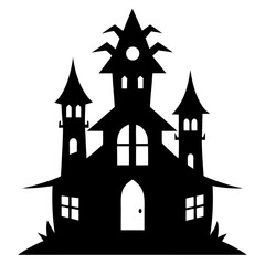 Spooky black silhouette of a haunted castle