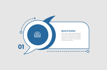 speech bubble shape infographic diagram with big circle and long rectangle container with 1 step for slide presentation