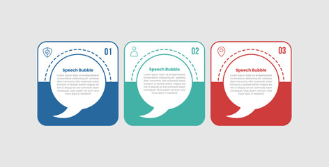 speech bubble shape infographic diagram with round rectangle with circle discussion box with 3 step for slide presentation