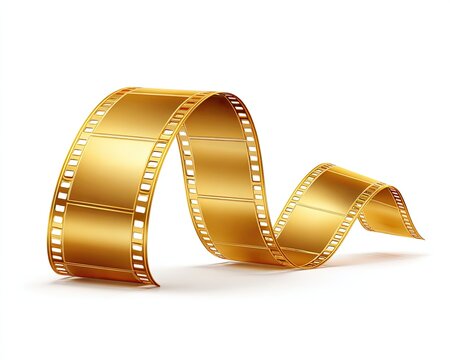 Golden film reel, a spiral of gleaming gold
