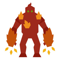 Geometric fire elemental creature with glowing eyes and flames