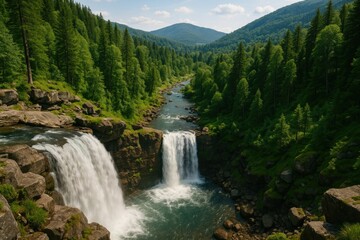 Top-down shot of a cascading waterfall