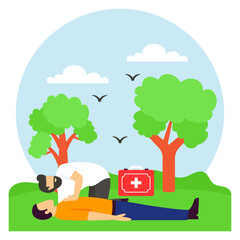 doctor wearing stethoscope and carrying kit at park concept, Healthcare Beyond Hospitals scene vector design, first aid people scene, Medical emergency banner, Saving Lives services illustration