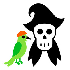 Cartoon pirate skull and parrot companion