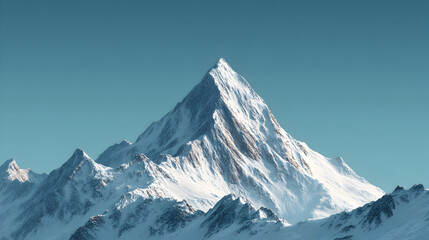 Fototapeta premium Snowy mountain peaks rise against a clear blue sky.