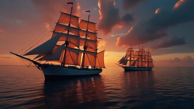 Sunset Lights Up Ships