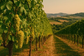 Naklejka premium Vineyard landscape during harvest season